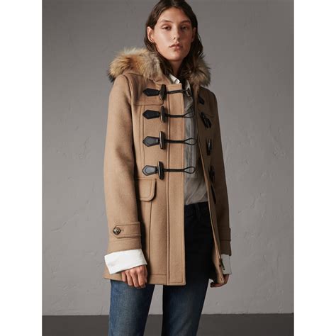 burberry fur trim duffle coat|Burberry duffle coat vintage.